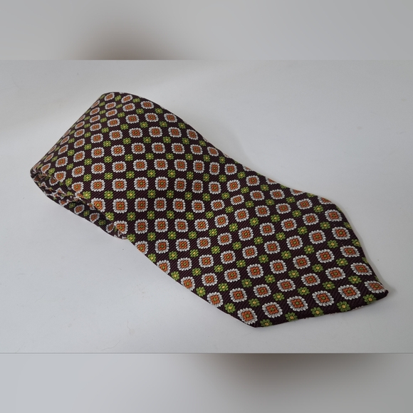 Brooks Brothers Makers Neck Tie Brown Green Orange Ancient Madder Seta Silk USA - Picture 4 of 12